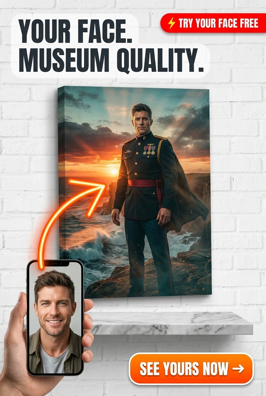 Custom Military Man Portrait — Regal Uniform Canvas from Photo