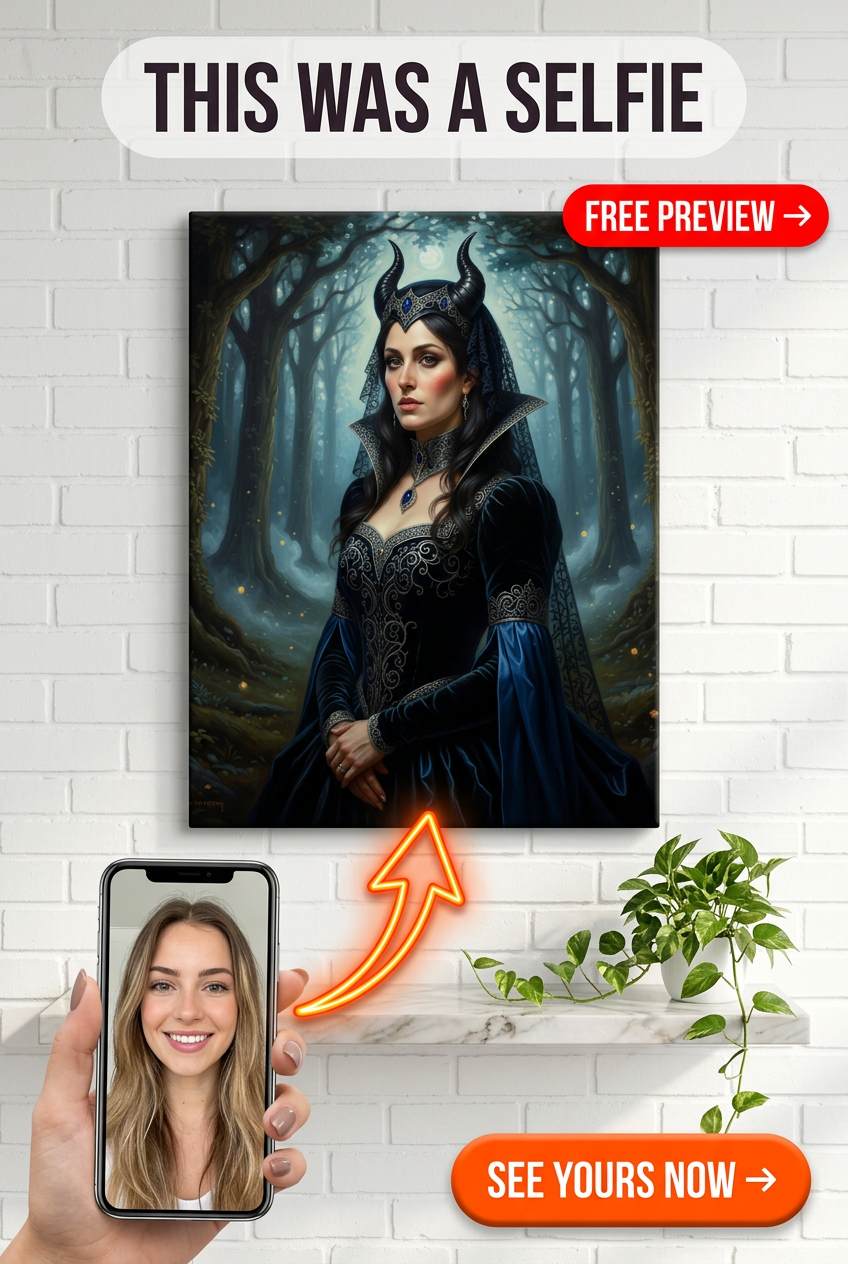 Custom Fantasy Woman Portrait — Regal Crown & Forest Canvas