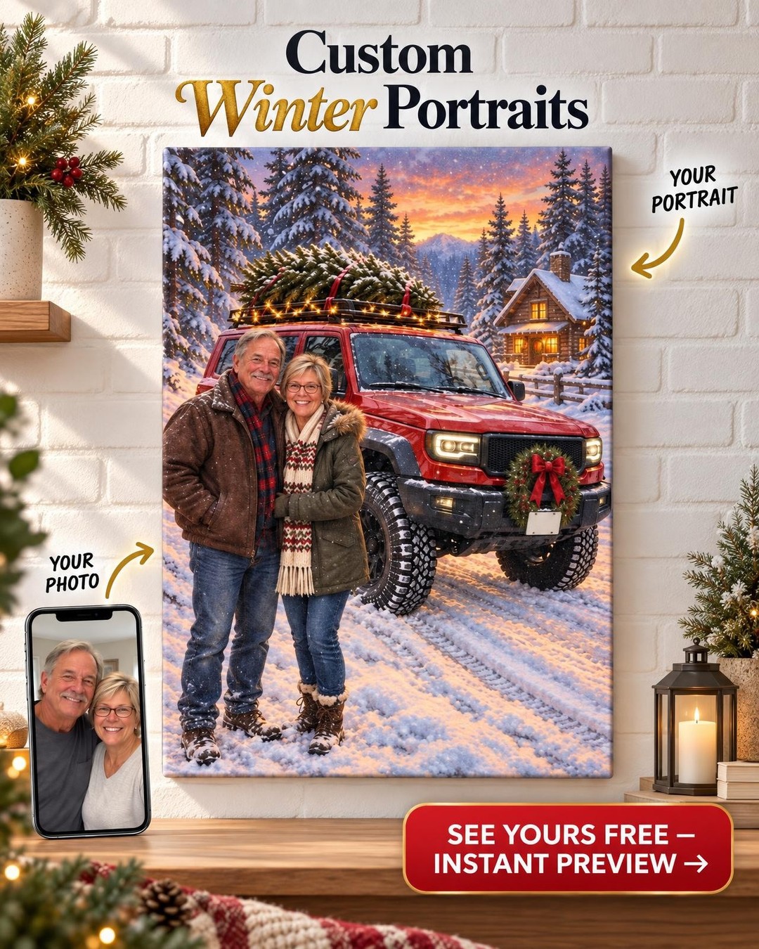 Christmas Tree Off-Road Custom Portrait from Photo | Personalized Off-Road Canvas Gift