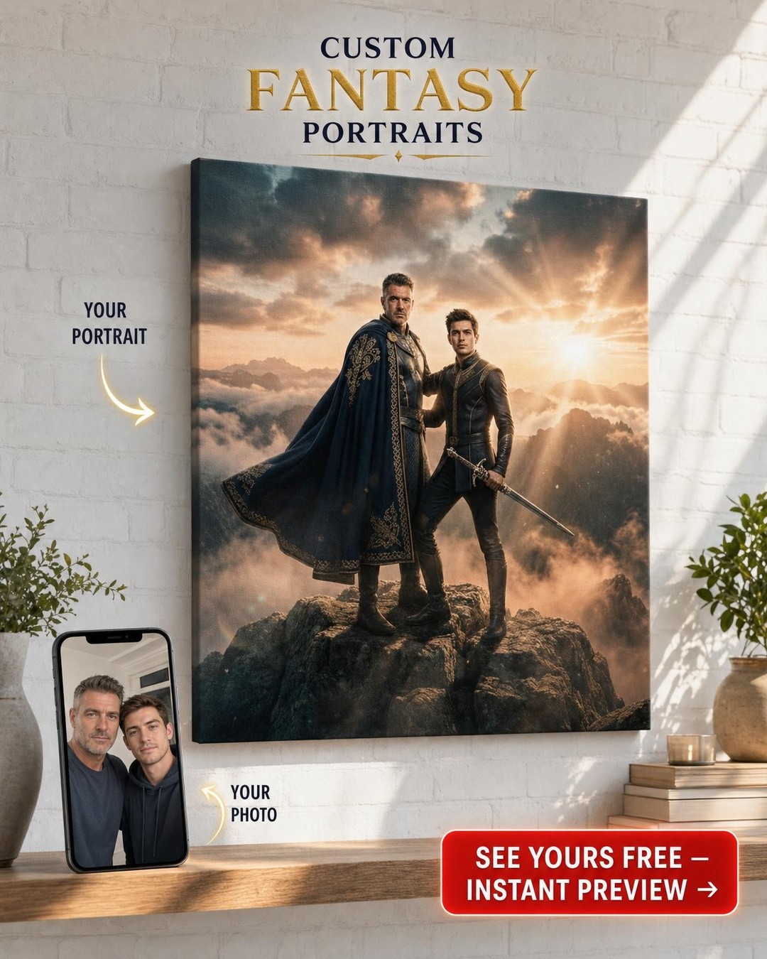 Custom Knight Couple Portrait — Regal Family Canvas from Photo
