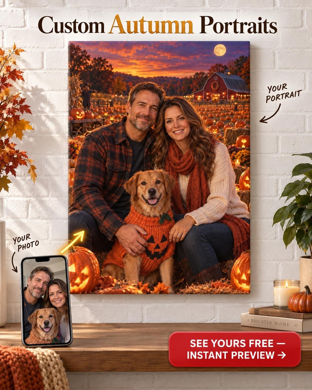 Pumpkin Patch at Dusk Custom Portrait from Photo | Personalized Gift