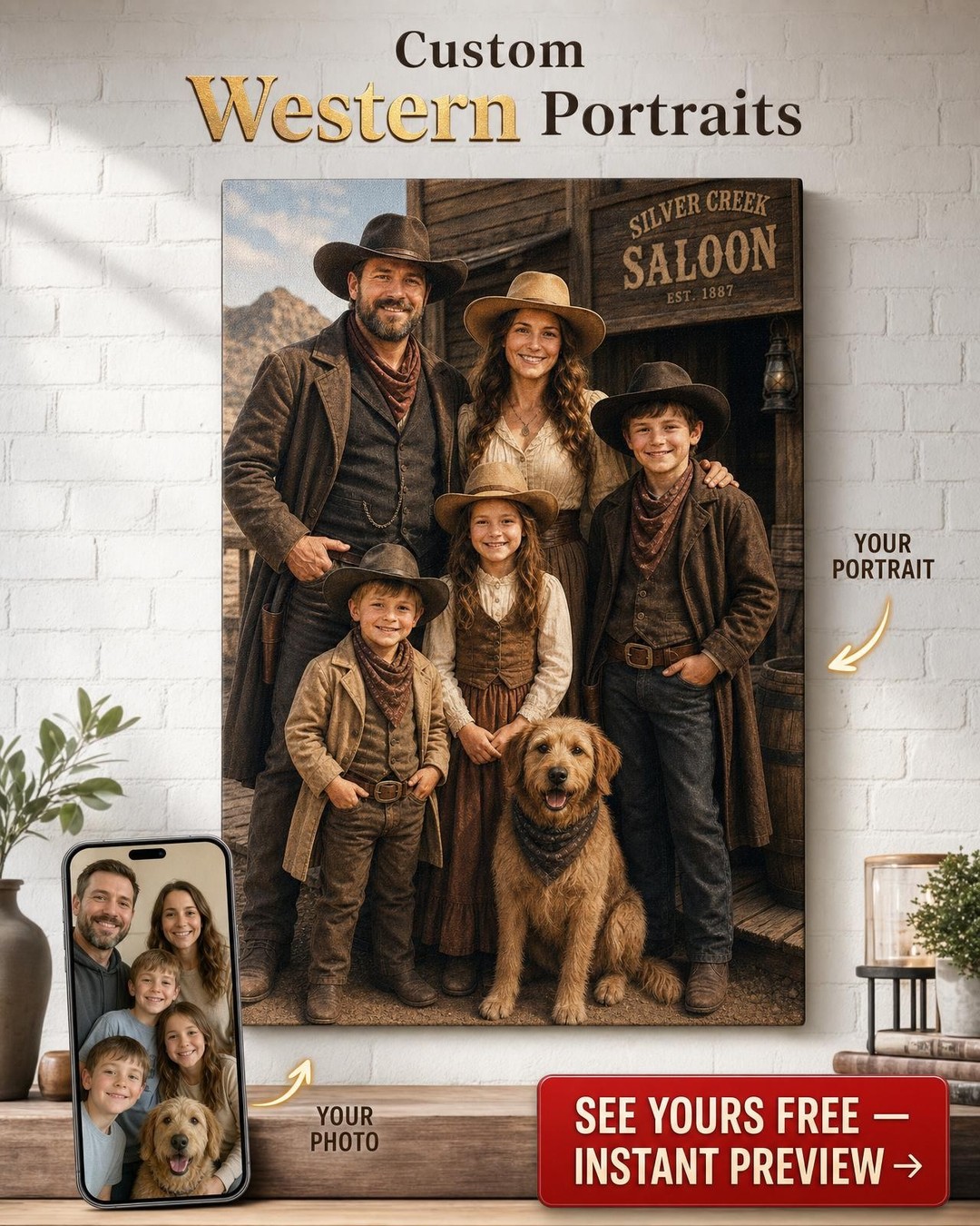 Custom Cowboy Family Portrait — Festive Western Canvas