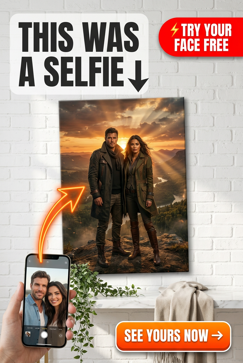 Custom Fantasy Couple Portrait — Regal Mountain Sunset Canvas