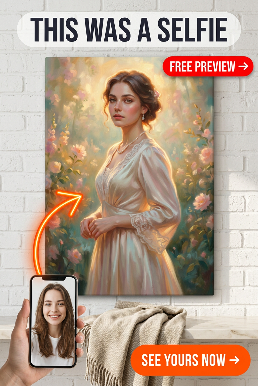 Custom Floral Woman Portrait — Serene Canvas from Photo