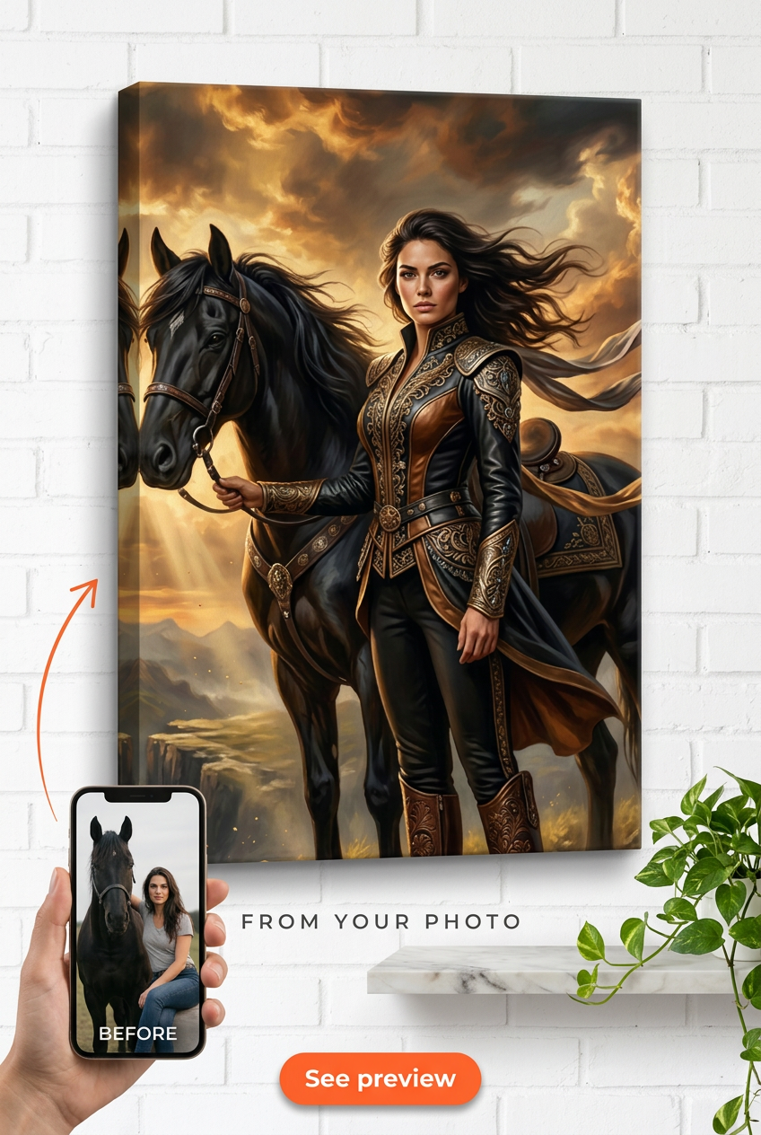 Custom Fantasy Woman Portrait | Personalized Warrior Canvas Gift