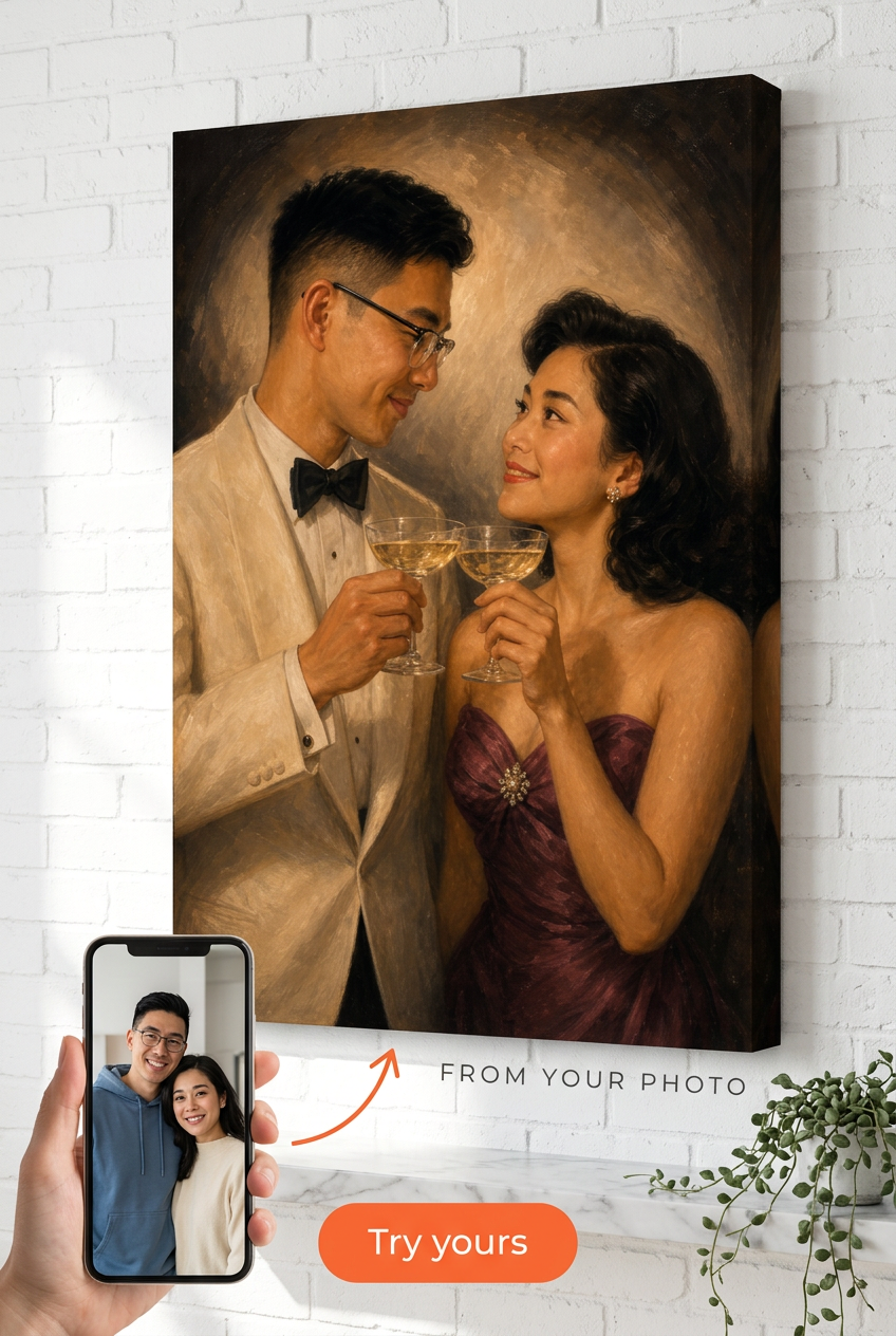 Custom 1940s Hollywood Champagne Toast Couple Portrait from Photo | Personalized undefined Gift