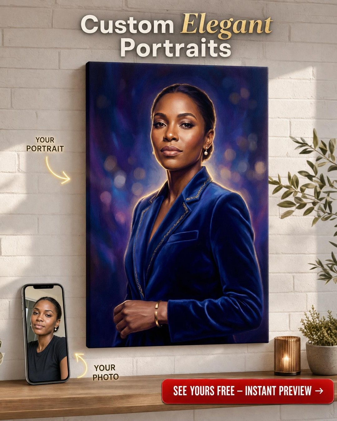 Custom Royal Woman Portrait — Regal Canvas from Photo