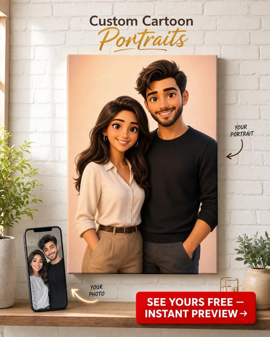 Custom 3D Cartoon Couple Portrait — Whimsical Art from Photo