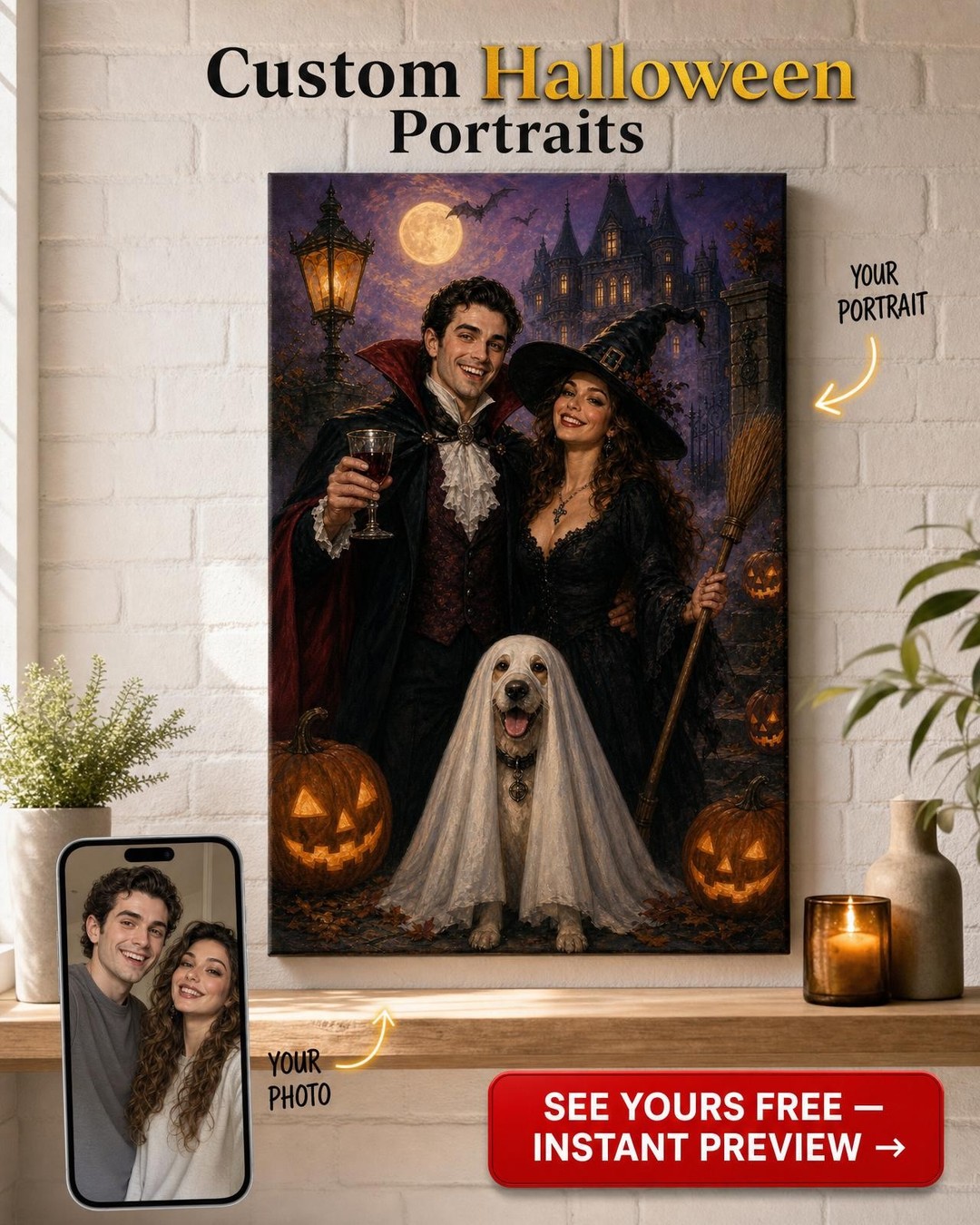 Custom Halloween Couple Portrait — Festive Face-Swap Canvas