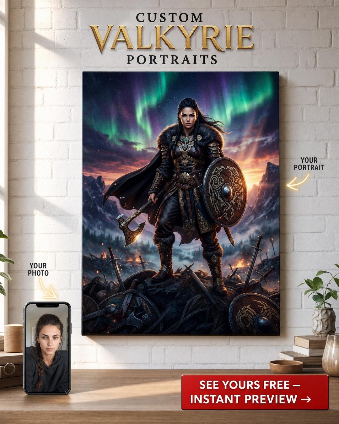 Custom Viking Man Portrait — Heroic Warrior Canvas from Photo