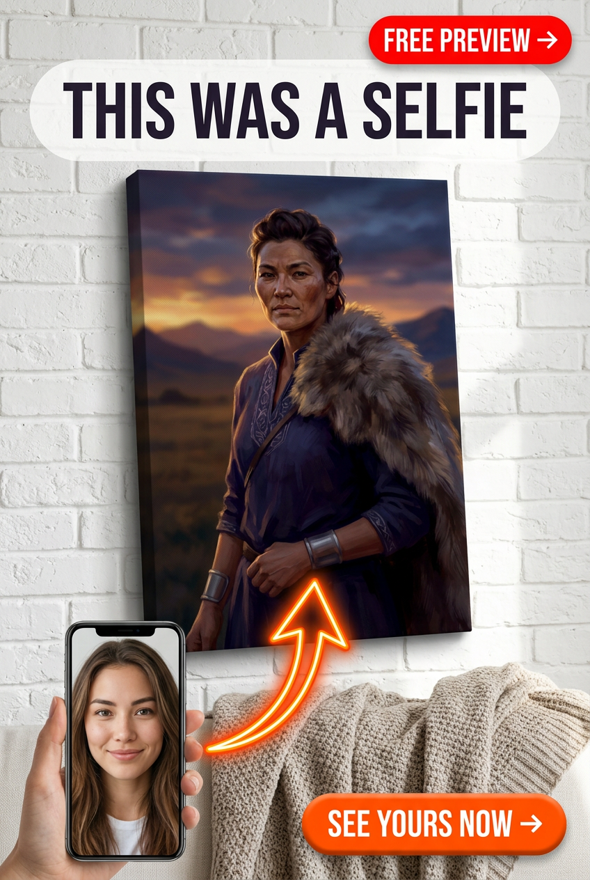 Custom Norse Woman Portrait — Regal Warrior Canvas from Photo