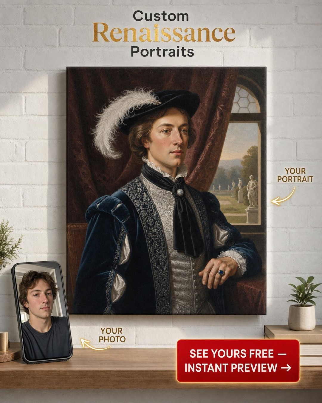 Custom Royal Man Portrait — Regal Crown & Throne Canvas