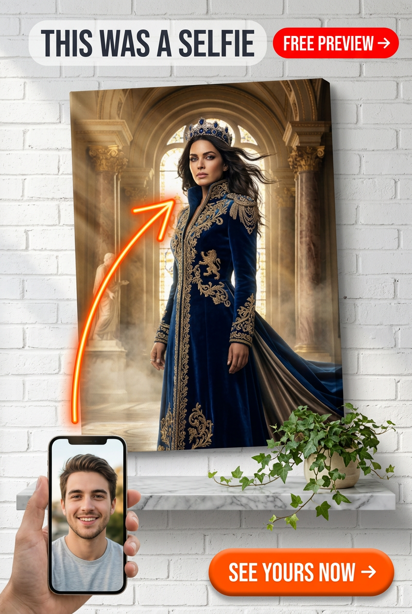 Custom Royal Woman Portrait — Regal Crown Canvas from Photo