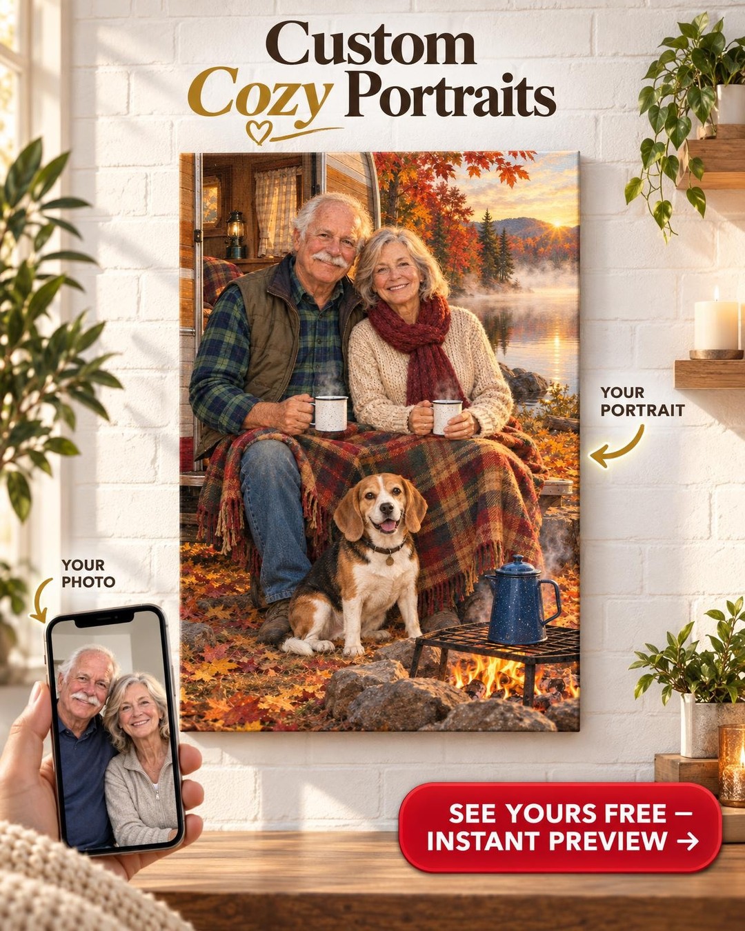 Autumn Morning at Camp Custom Portrait from Photo | Personalized Camping Portrait Gift