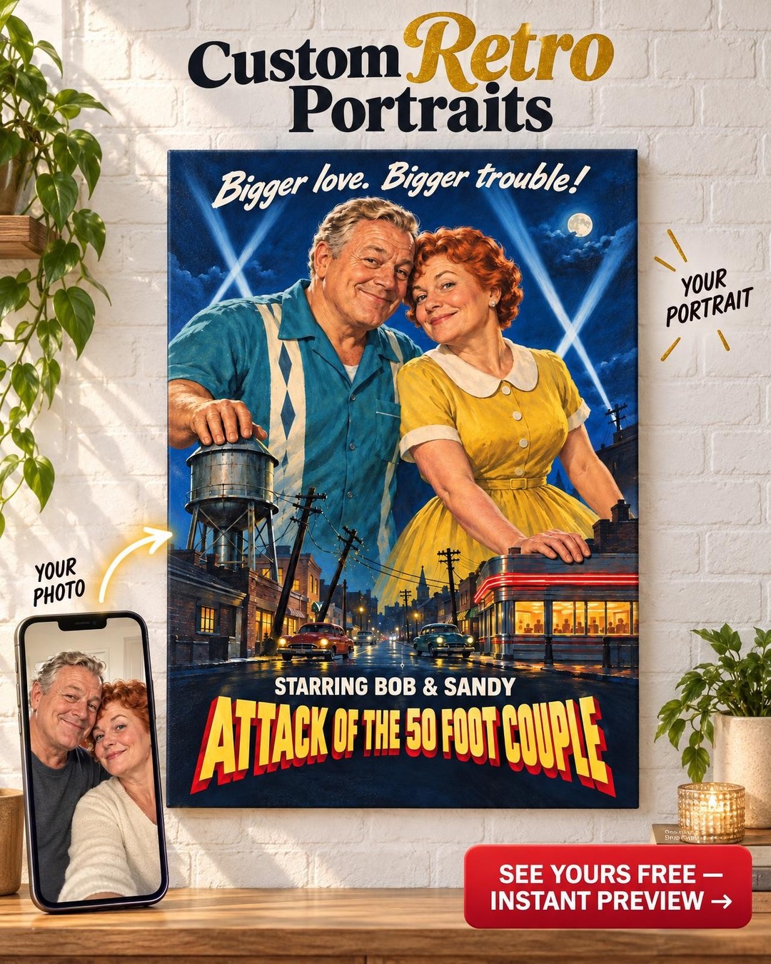 Giant Monster B-Movie Poster Custom Portrait from Photo | Personalized Monster Movie Gift
