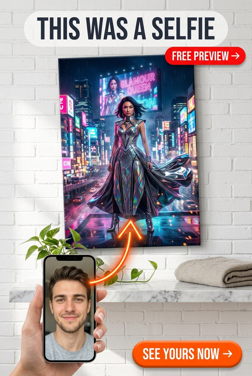 Custom Cyberpunk Woman Portrait — Neon Glamour Canvas from Photo