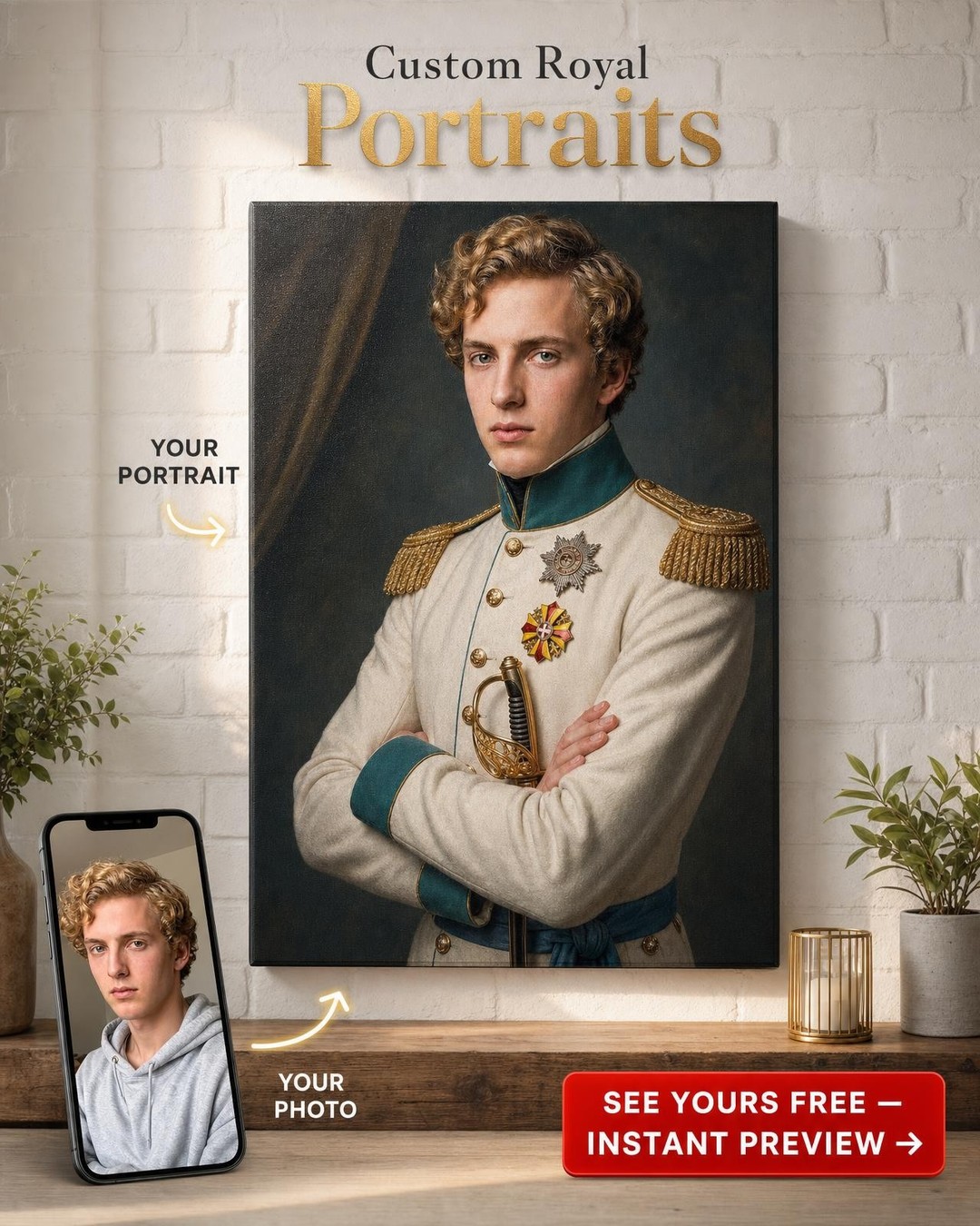 Young Imperial Prince Custom Portrait from Photo | Personalized Gift