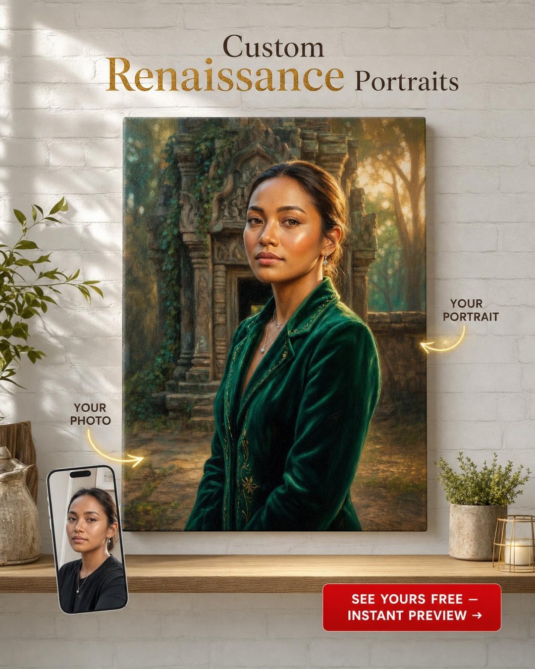 Custom Fantasy Woman Portrait — Regal Ruins Canvas from Photo