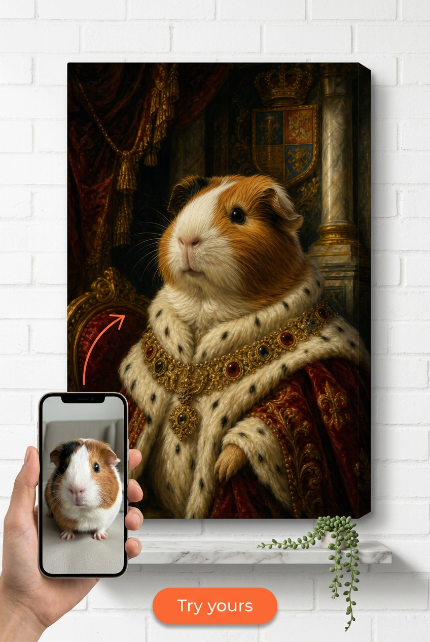 Custom Royal Pet Portrait — Regal Cat Canvas from Photo