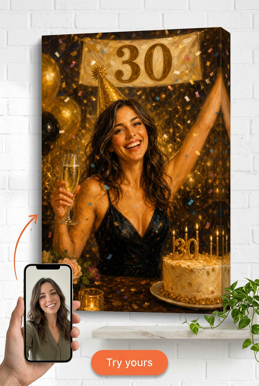 Custom Birthday Single Woman Portrait — Festive Celebration from Photo