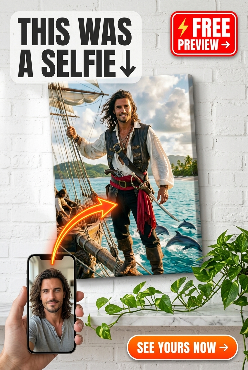 Custom Pirate Man Portrait — Heroic Adventure Canvas from Photo