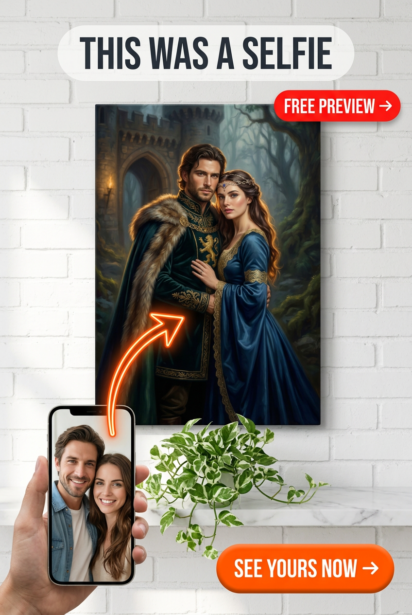 Custom Fantasy Couple Portrait — Romantic Castle Canvas