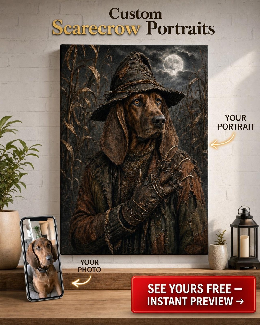 Nightmare Scarecrow Dog Portrait from Photo
