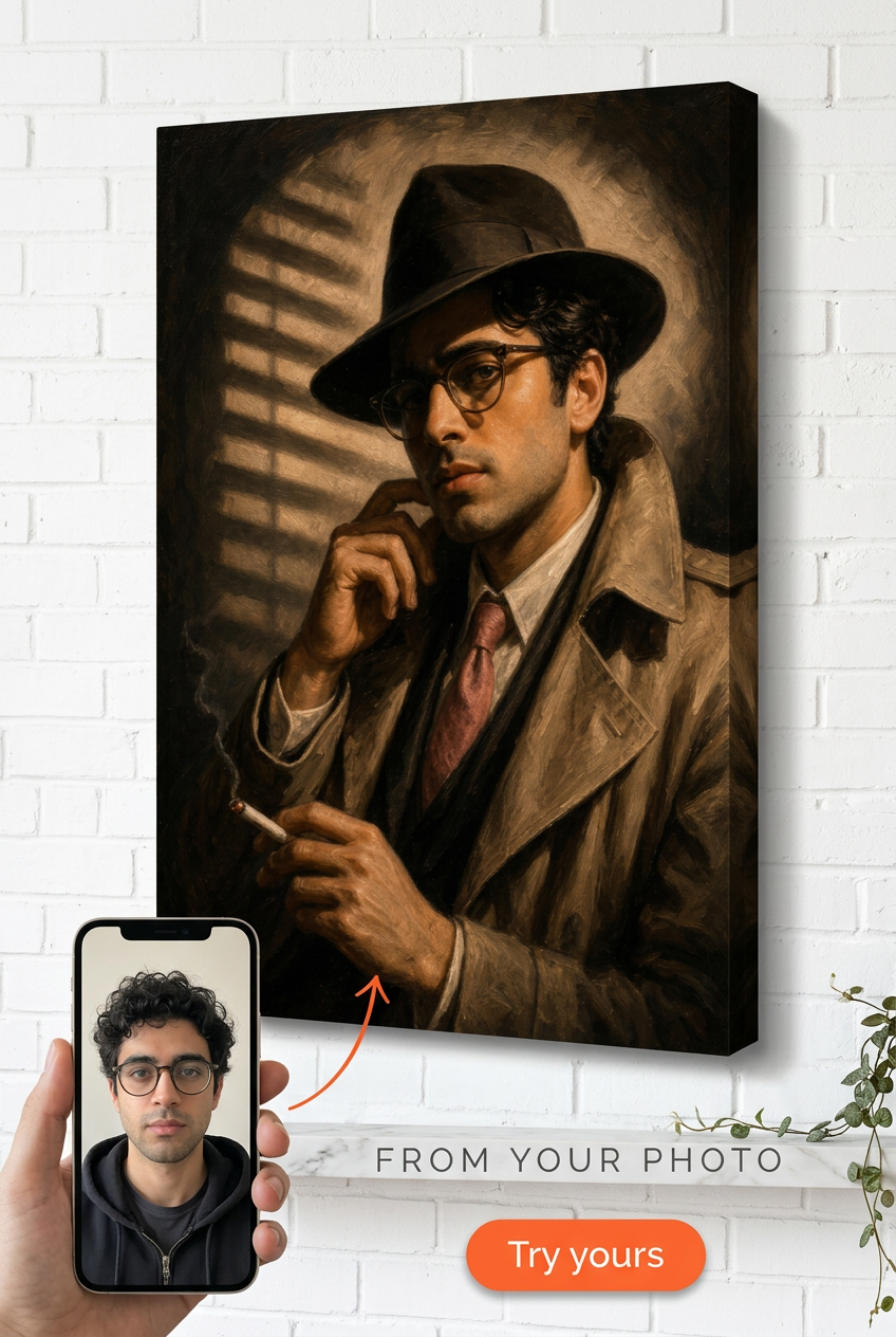 Custom 1940s Film Noir Detective Portrait from Photo | Personalized Gift
