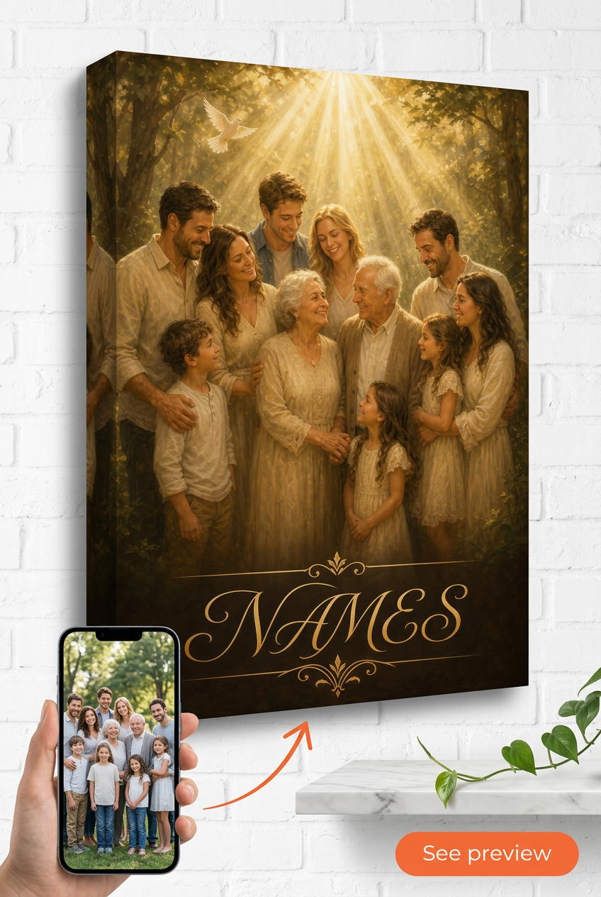 Family Portrait with Deceased Loved One — Golden Gathering Canvas