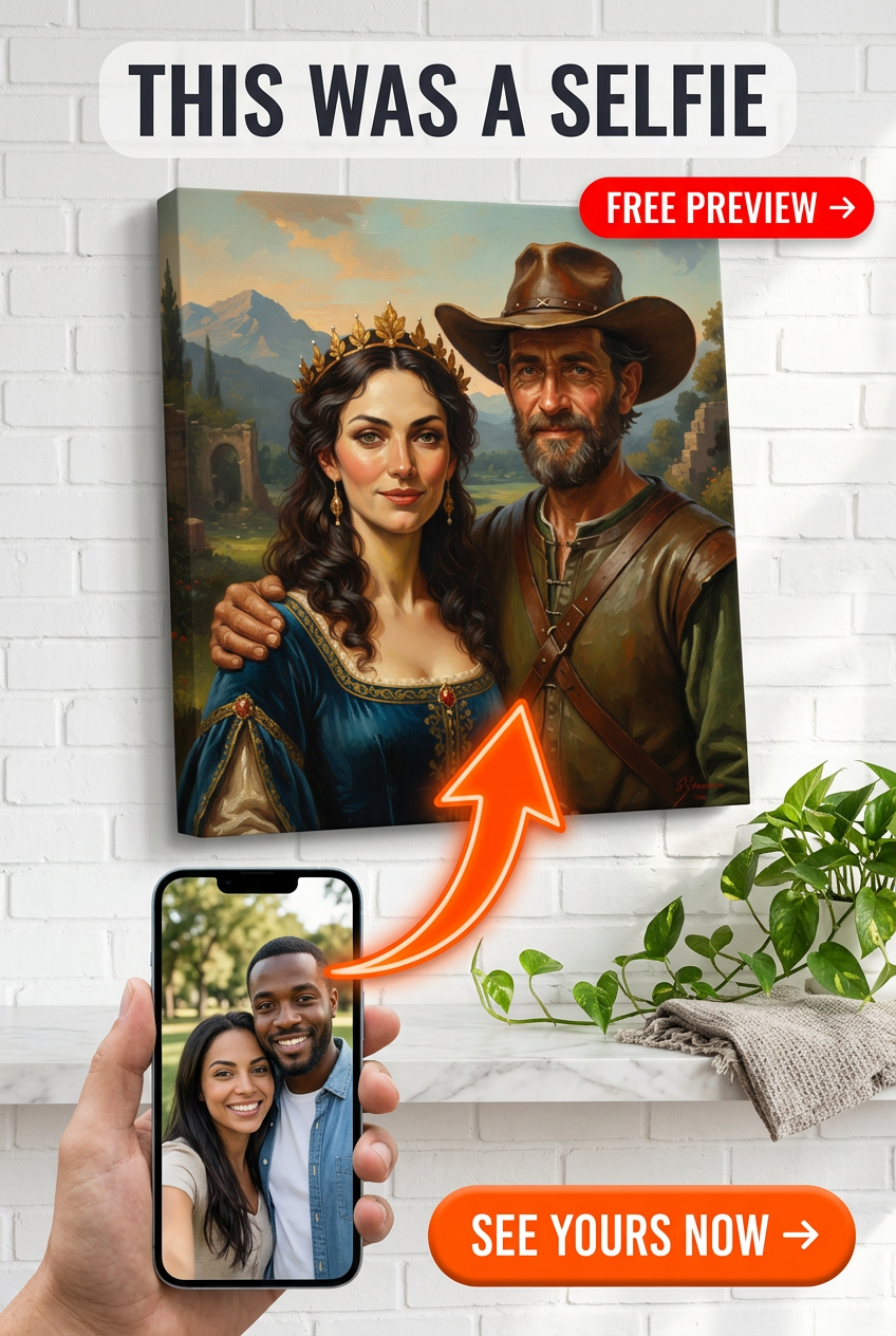 Ritratto di Coppia di Cowboy al Tramonto — Tela