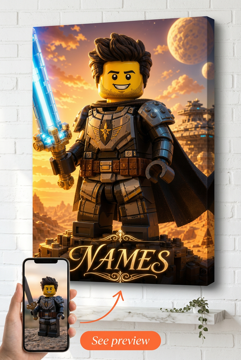 Custom Brick Minifigure Galactic Hero Portrait from Photo | Personalized Gift