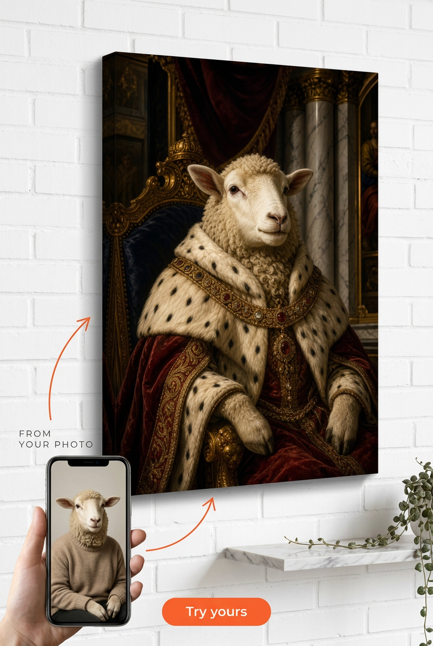 Custom Royal Dog Portrait — Regal Throne Canvas from Photo