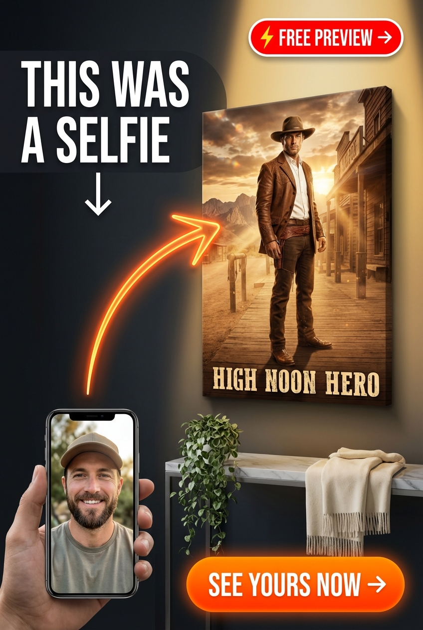 Custom Cowboy Man Portrait — Heroic Western Sheriff Canvas
