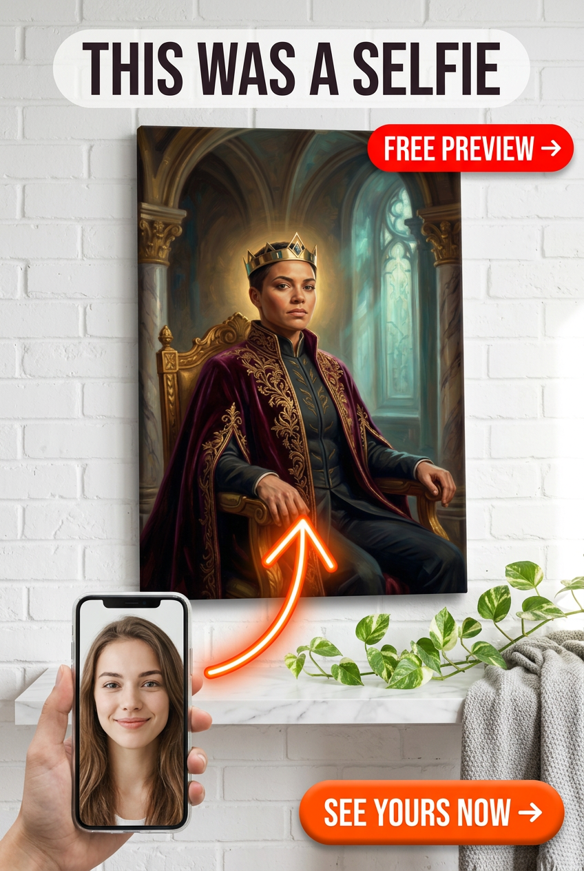Custom Royal Woman Portrait — Regal Throne Canvas from Photo