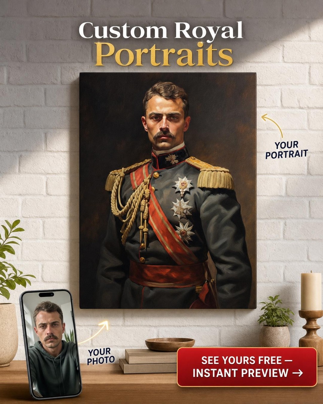 Kráľovský Tématický Vlastný Portrét z Fotografie | Personalizovaný Darček pre Neho