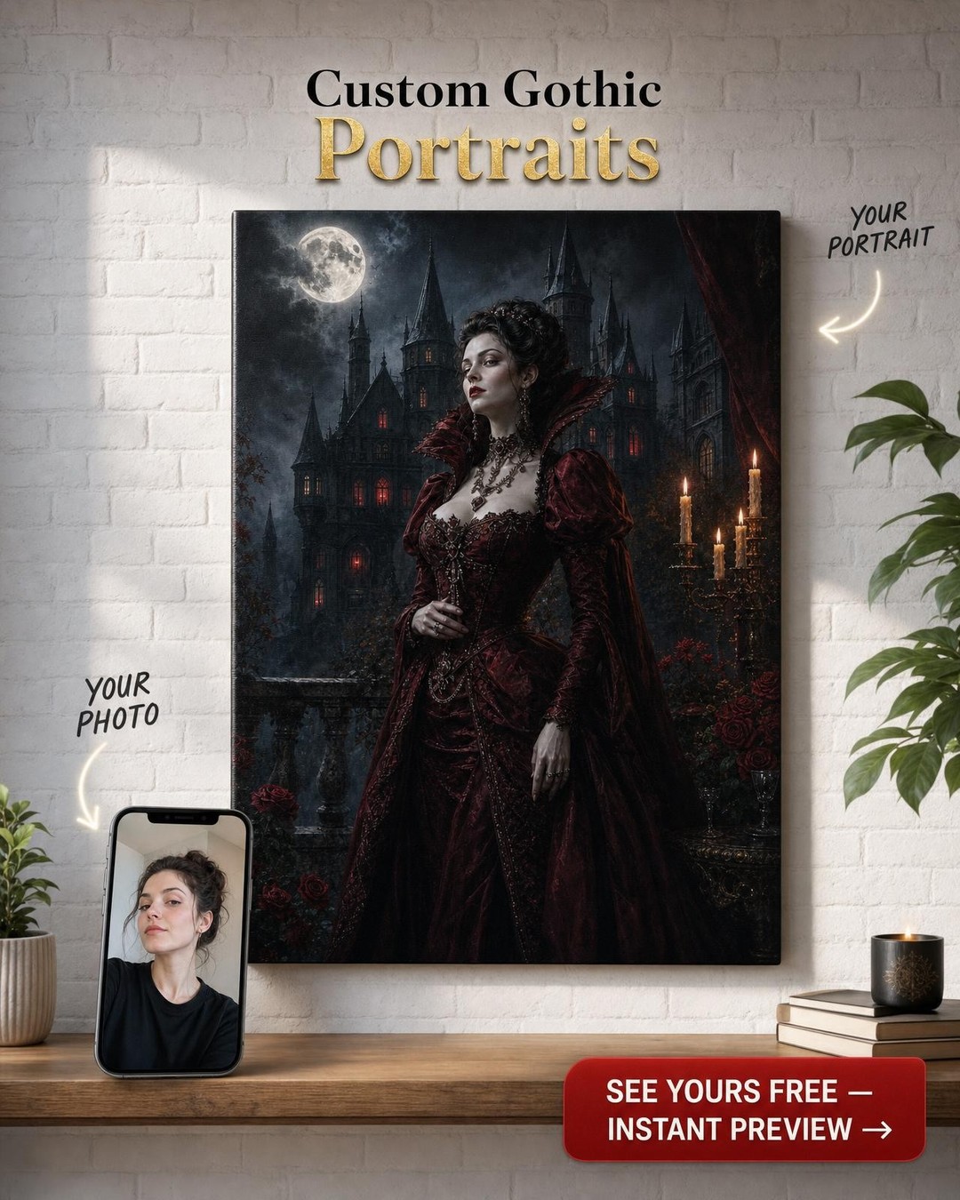 Vampire Countess Portrait — photoreal canvas with face-swap 