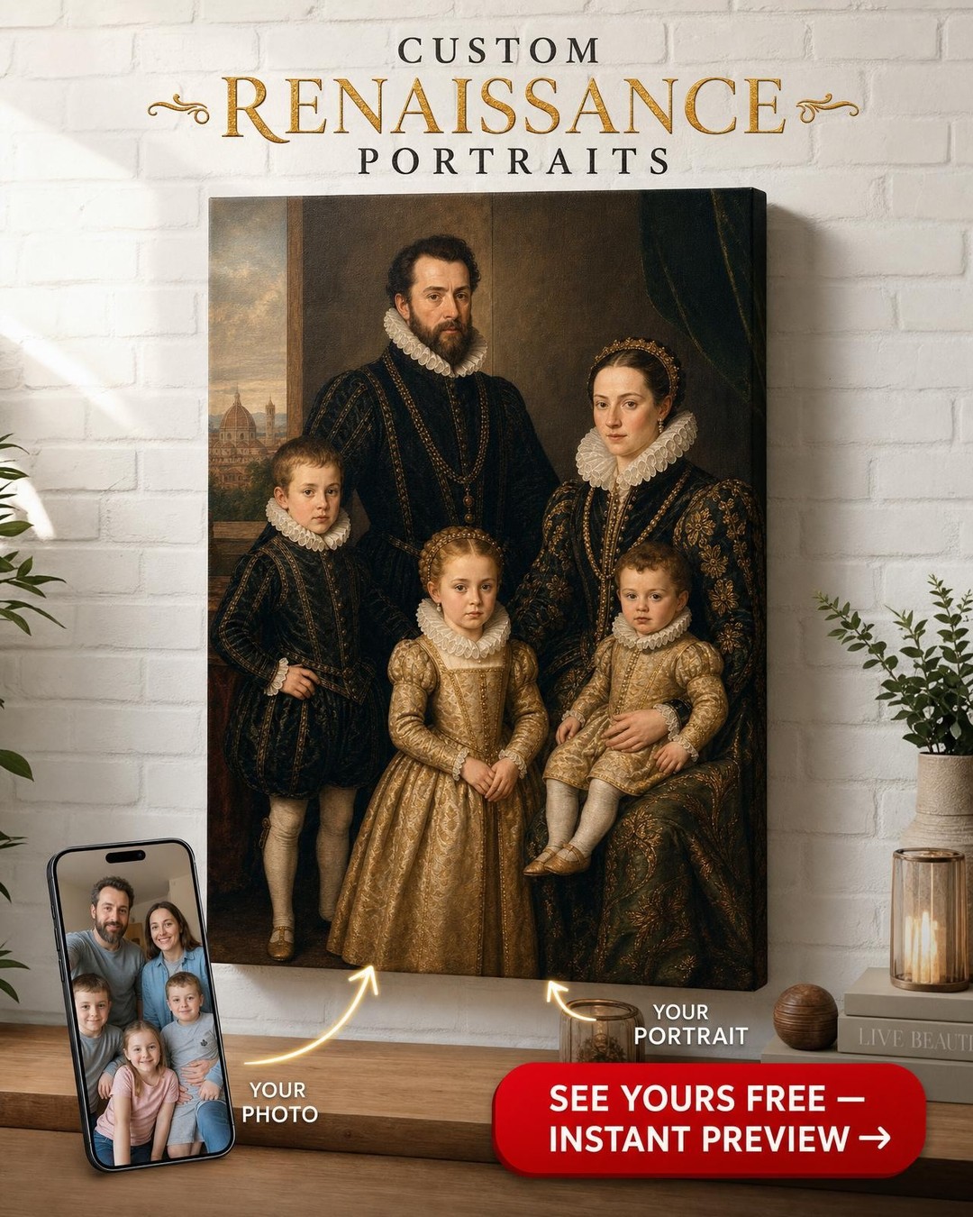 Custom Renaissance Family Portrait — Regal Canvas from Photo