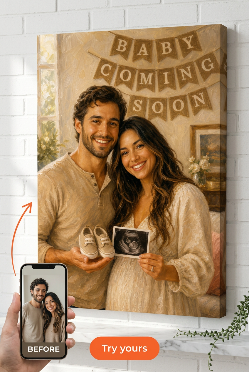 Pregnancy Announcement Gift — Joyful Expecting Couple Canvas from Photo