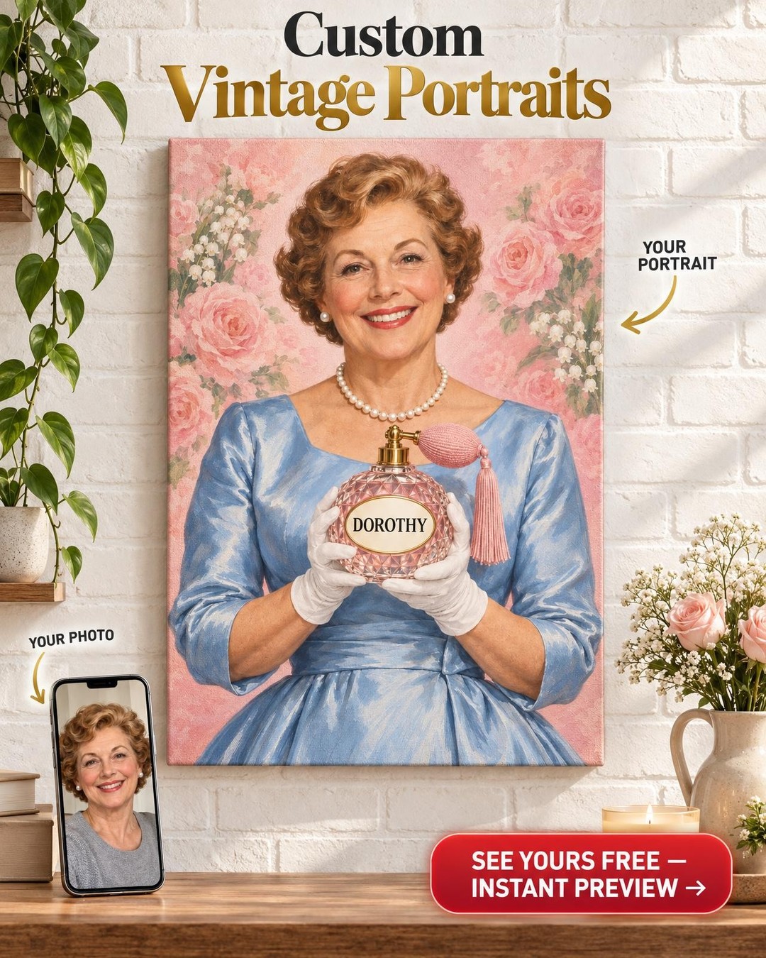 Vintage Perfume Custom Portrait from Photo | Personalized Signature Scent Gift