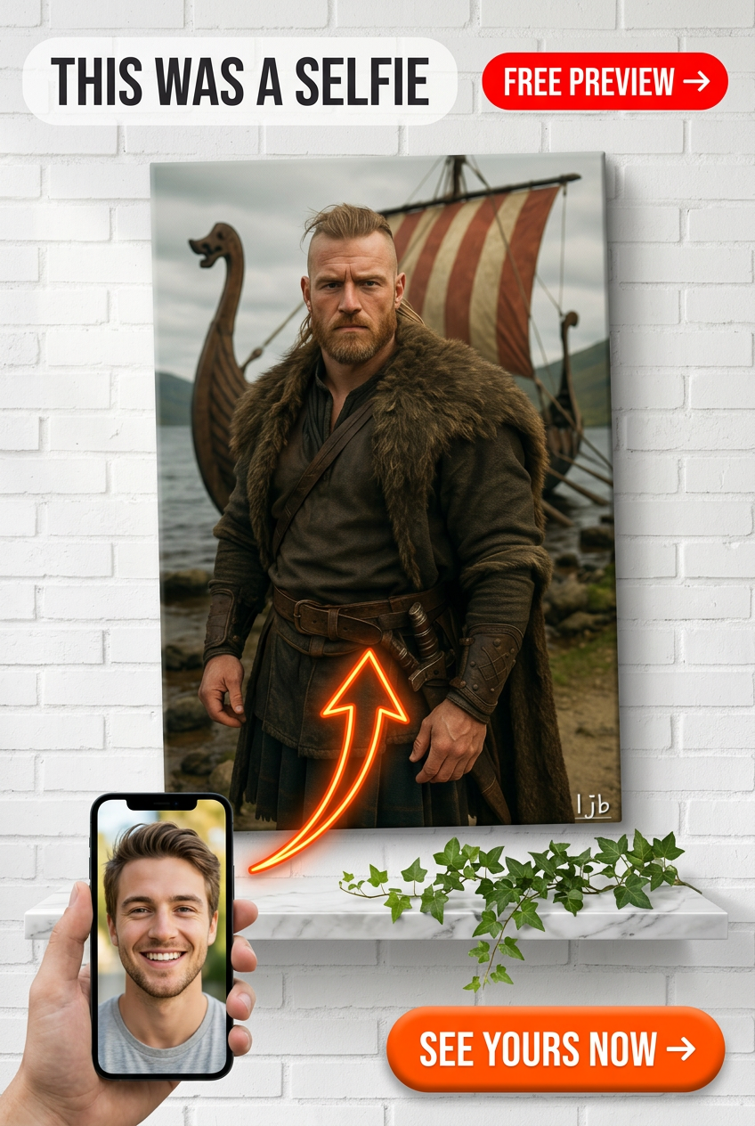 Custom Viking Man Portrait — Heroic Warrior Canvas from Photo