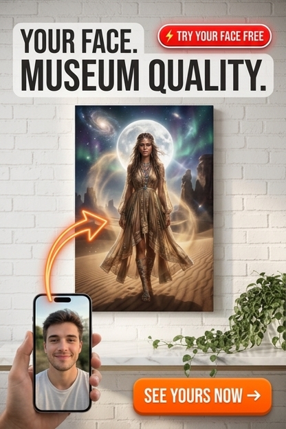 Custom Fantasy Man Portrait — Heroic Cosmic Goddess Canvas