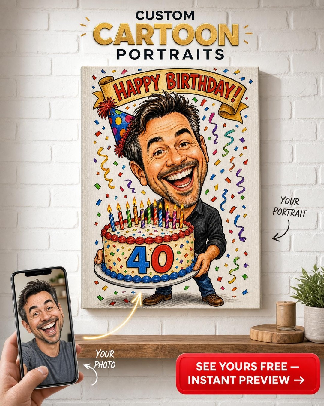 Festive Birthday Caricature Portrait for Him