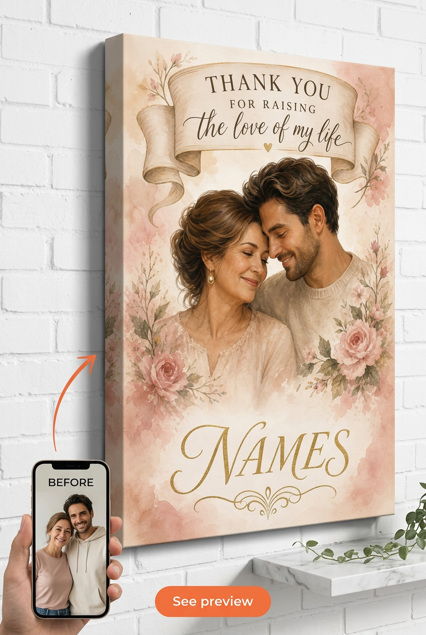 Gifts for Mother in Law — Romantic Floral Art Canvas from Photo