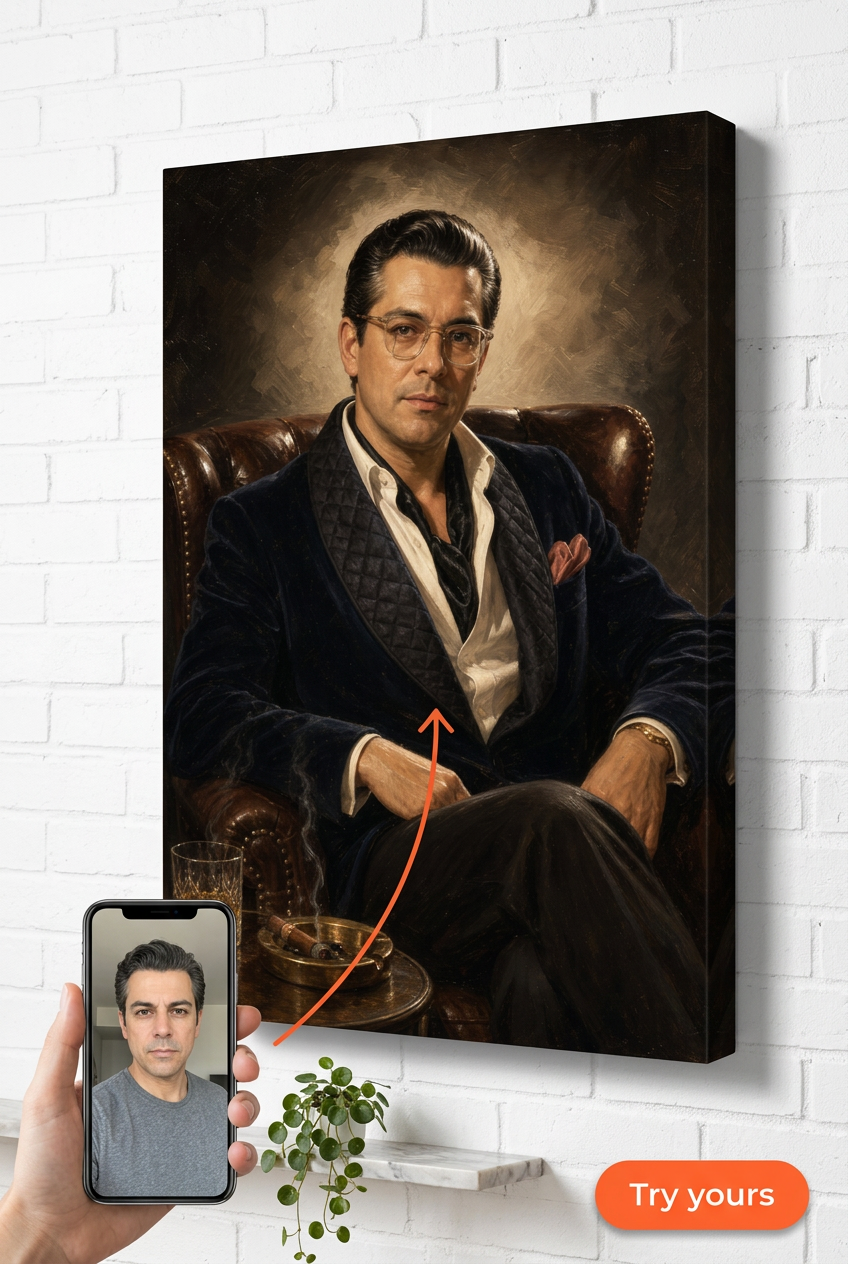Custom 1940s Hollywood Armchair Leading Man Portrait from Photo | Personalized Undefined Gift