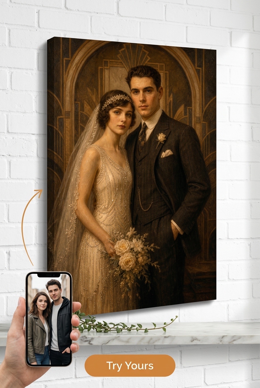 Custom Wedding Couple Portrait — Regal Canvas from Photo