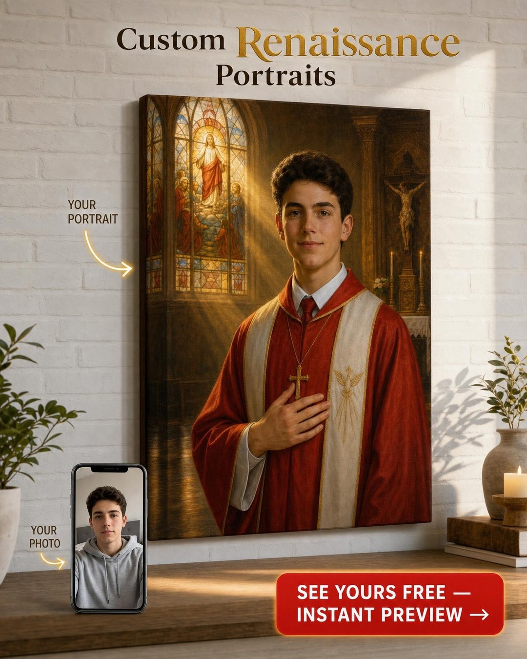 Custom Religious Man Portrait — Regal Faith Canvas from Photo