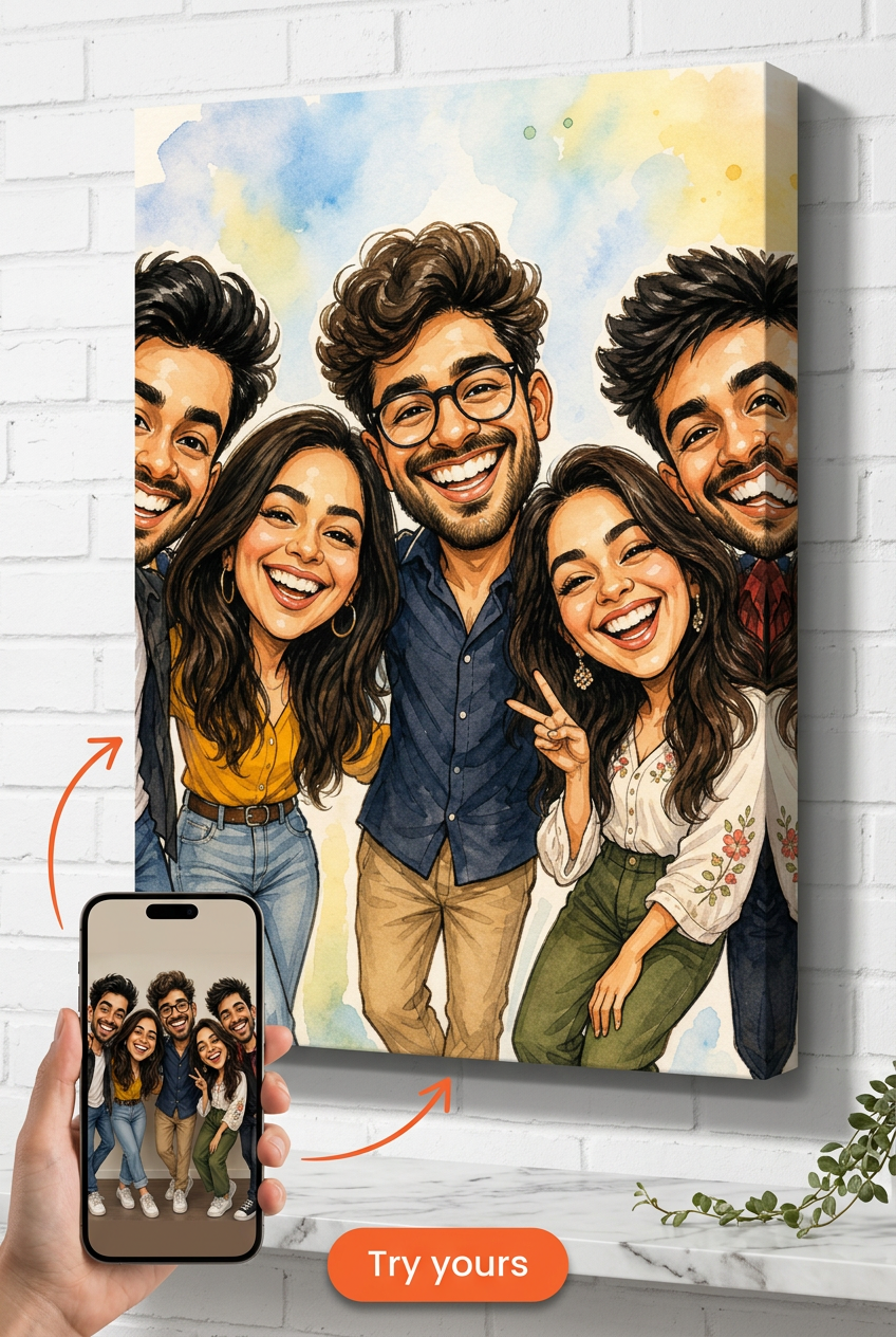 Group Friends Caricature Custom Portrait from Photo | Personalized General Gift
