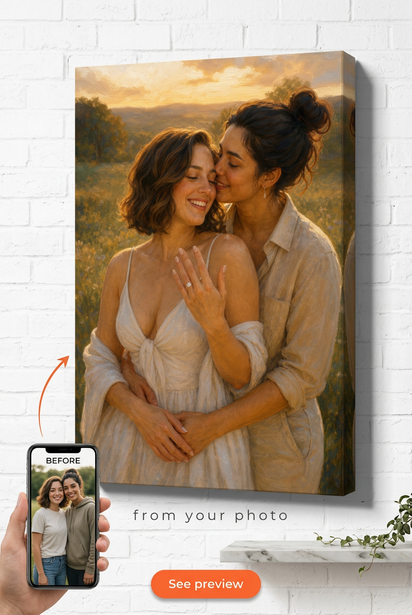 LGBTQ Engagement Custom Portrait from Photo | Personalized Gift