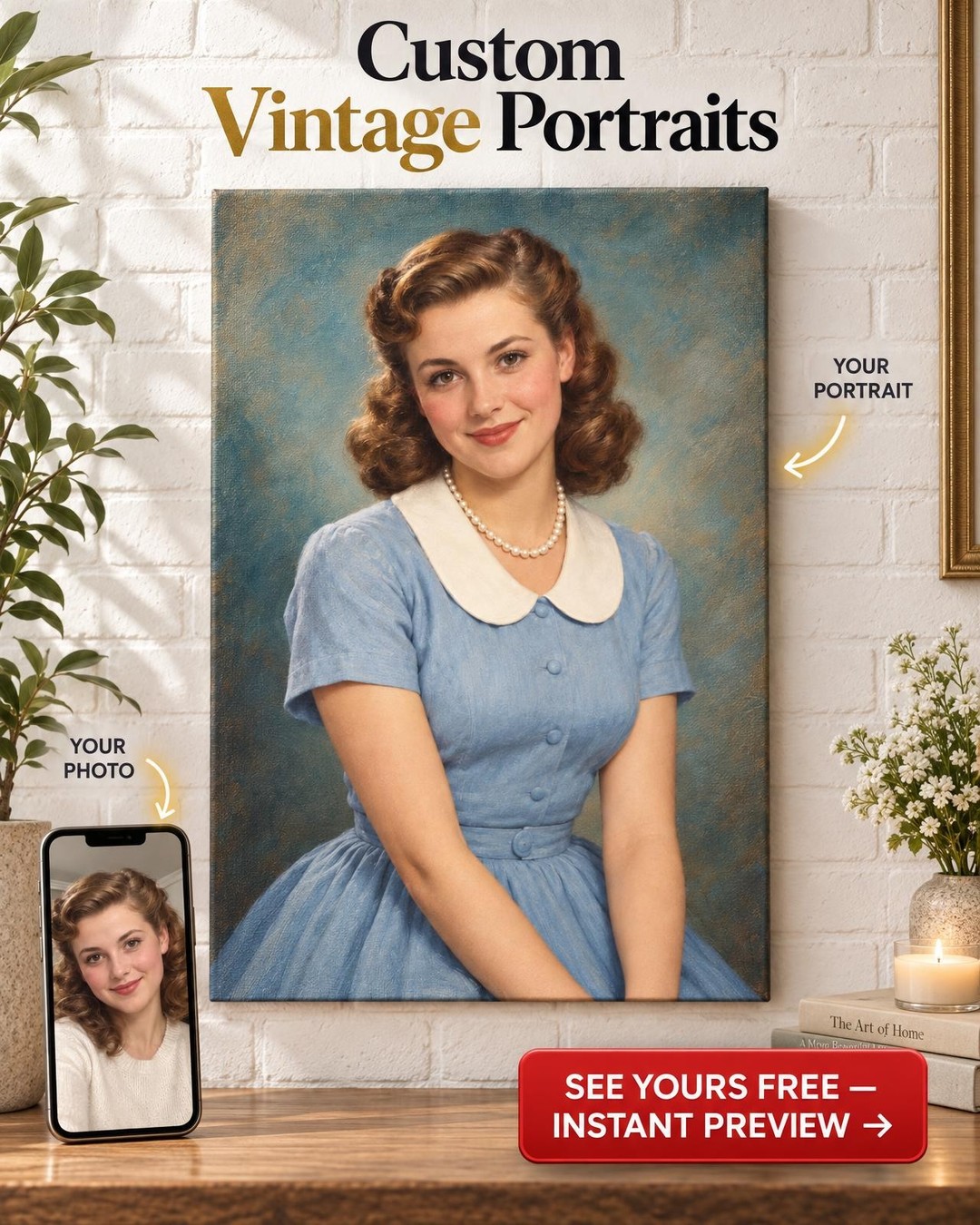 Grandma When She Was Young: Old Photo to Color Painted Portrait | Personalized Memorial Gift