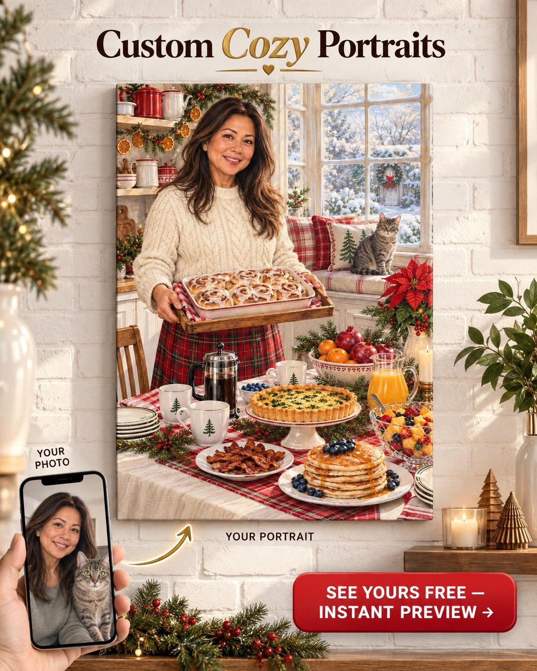 Holiday Brunch Custom Portrait from Photo | Personalized Hostess Canvas Gift